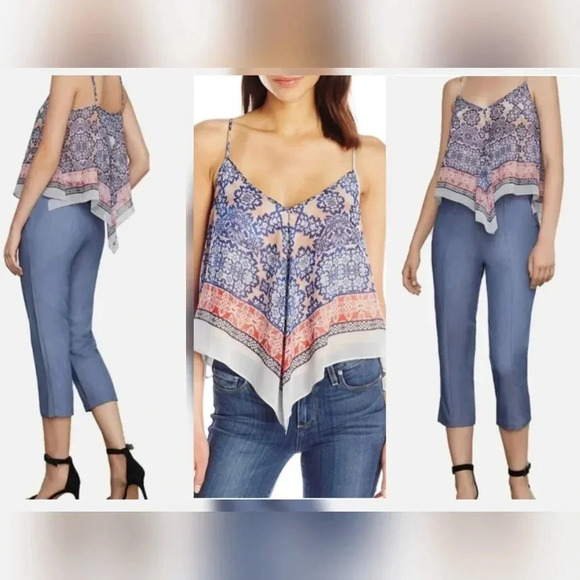 BCBGMaxAzria Kassidee high-low blue/Red, Flowy Sleeveless Spaghetti Blouse S: XS - Picture 3 of 16